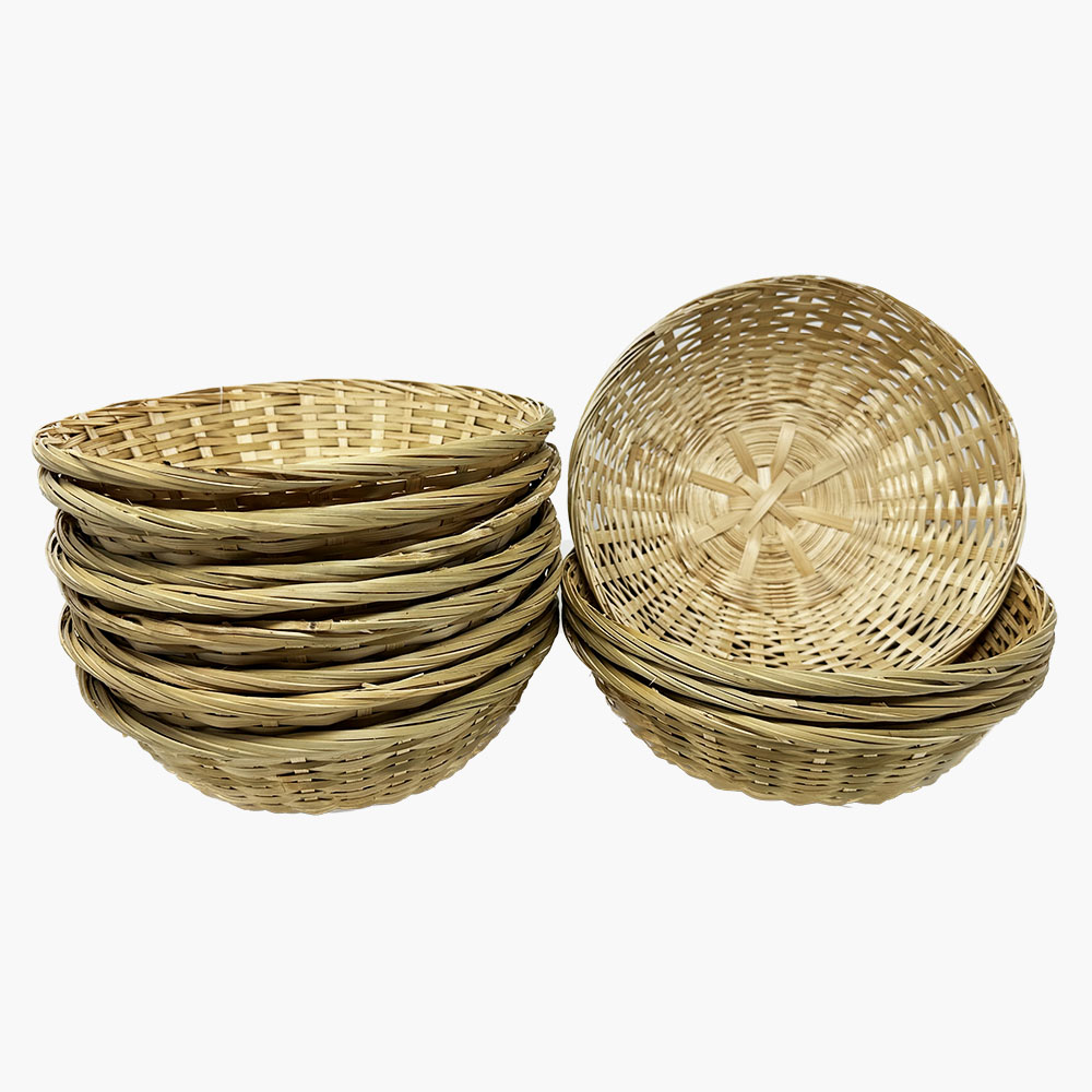 12 Pack - Bamboo Round Bread Bowl Basket 8in